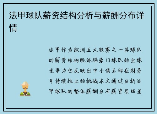 法甲球队薪资结构分析与薪酬分布详情